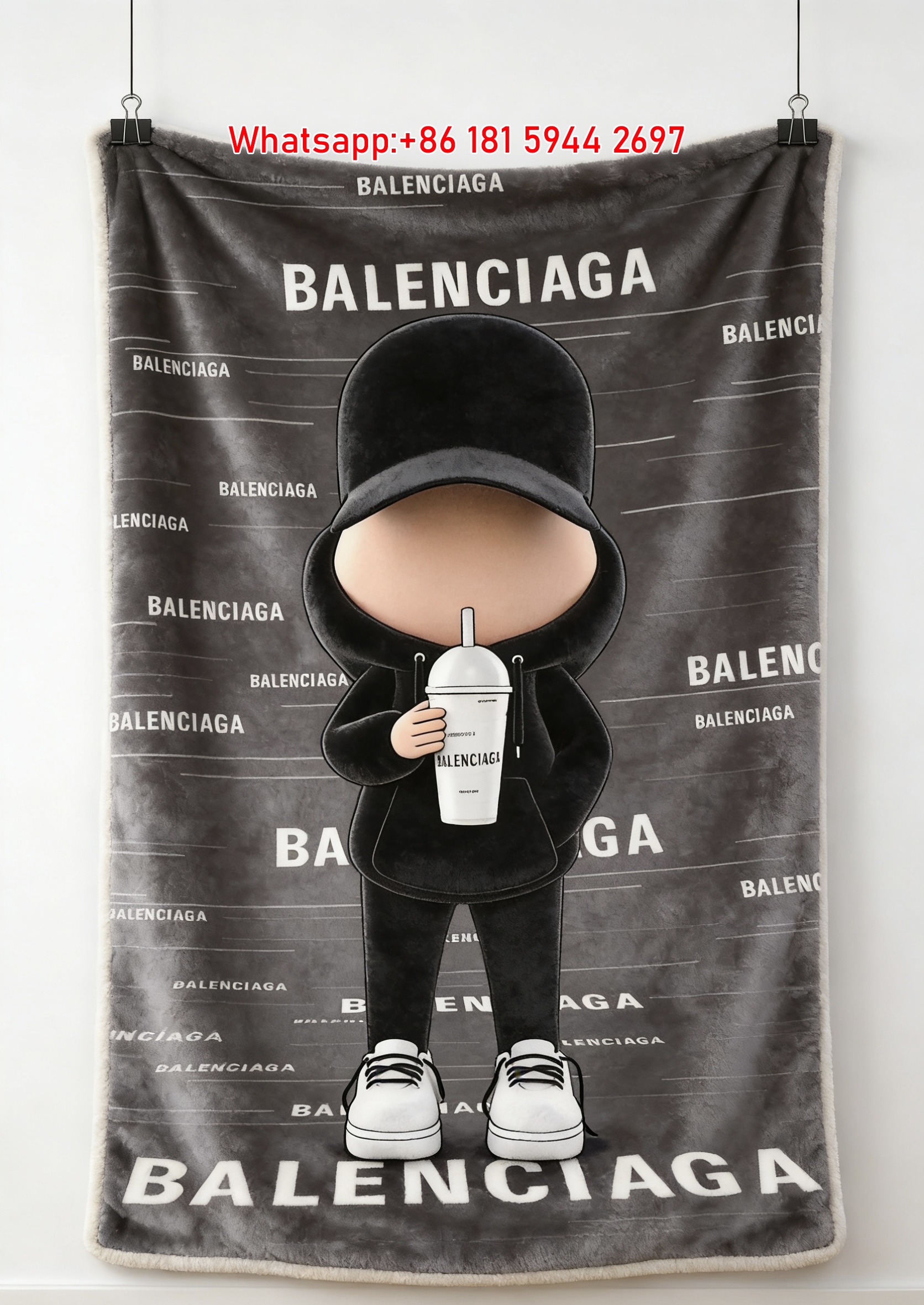 Balenciaga Cartoon Hoodie Figure Flannel Sofa Throw Blanket BA162